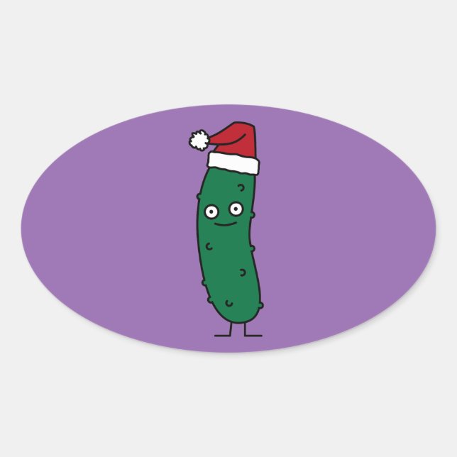 Sticker Ovale Picket de Noël avec un chapeau de Père Noël (Devant)