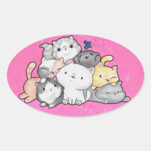 Sticker Ovale Pile de chatons