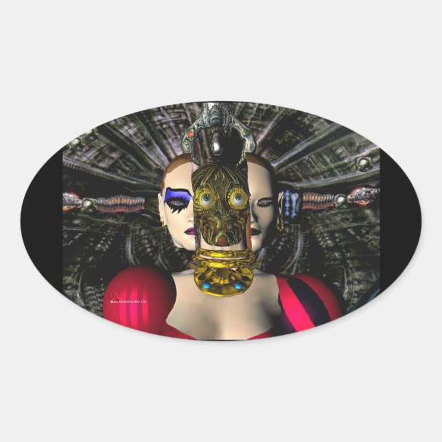 Sticker Ovale PILOTE SPACESHIP ANDROID XENIA, Science-fiction (Devant)