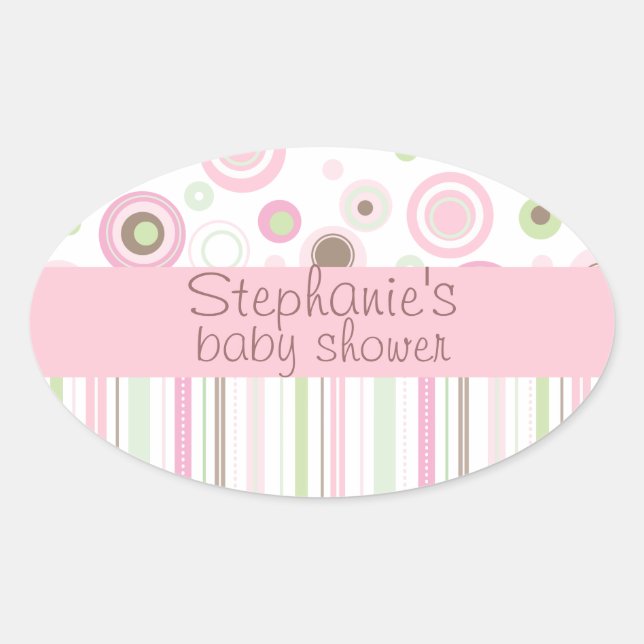 Sticker Ovale Pink Brown Sweet Girl Polka Dot Baby shower (Devant)