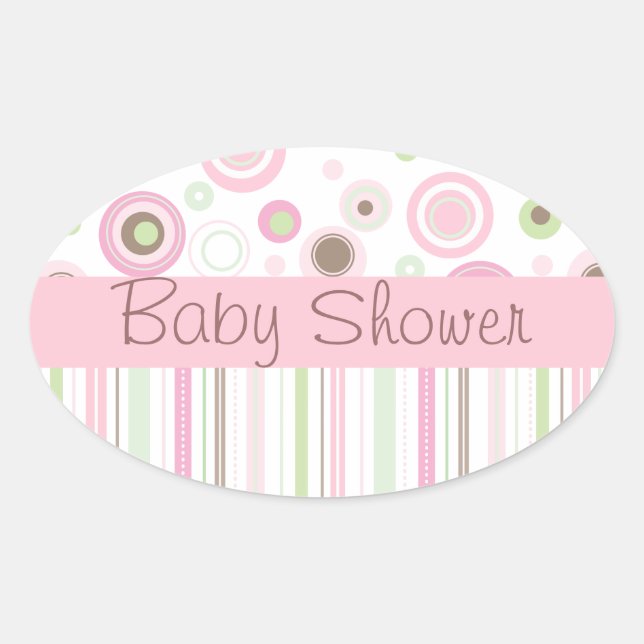 Sticker Ovale Pink Brown Sweet Girl Polka Dot Baby shower (Devant)