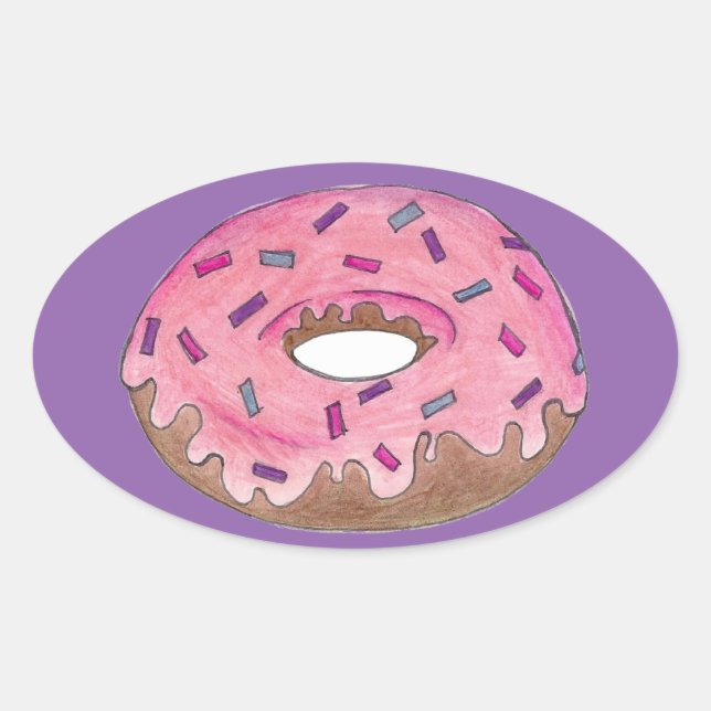Sticker Ovale Pink Purple Donut Doughnut Sprinkies de malbouffe (Devant)