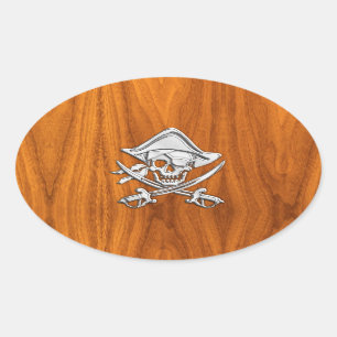 Sticker Ovale Pirate en argent Chrome sur Décor de placage en te
