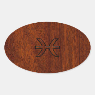 Sticker Ovale Pisces Zodiac Connexion en bois acajou