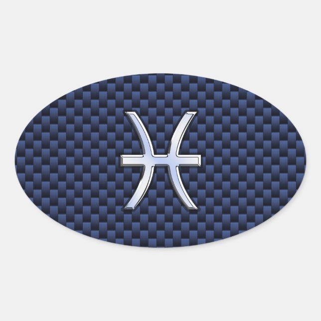 Sticker Ovale Pisces Zodiac on Blue Carbon Fiber (Devant)