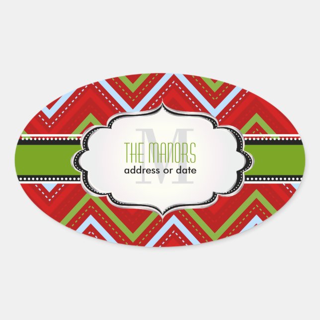 Sticker Ovale PixDezines couleurs Chevron/Noël/do-it-yourself (Devant)