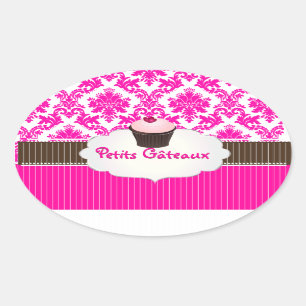 Sticker Ovale PixDezines cupcake+damask/do-it-yourself couleur