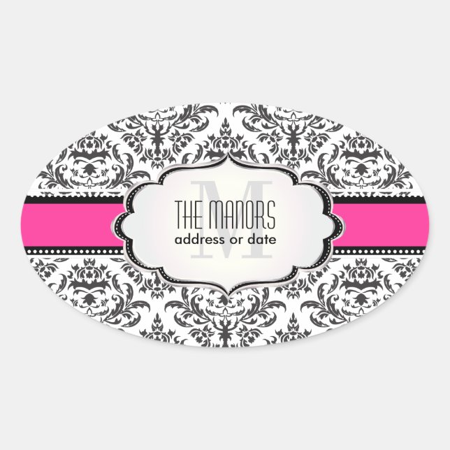 Sticker Ovale PixDezines noir+blanc Céline Damask/do-it-yourself (Devant)