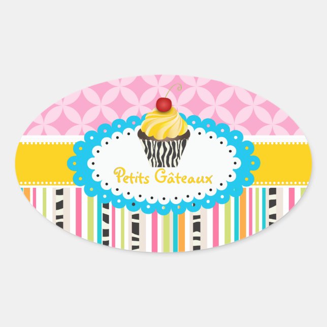 Sticker Ovale PixDezines tourbillons citron cupcake/do-it-yourse (Devant)