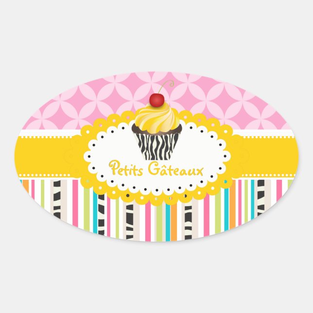 Sticker Ovale PixDezines tourbillons citron cupcake/do-it-yourse (Devant)