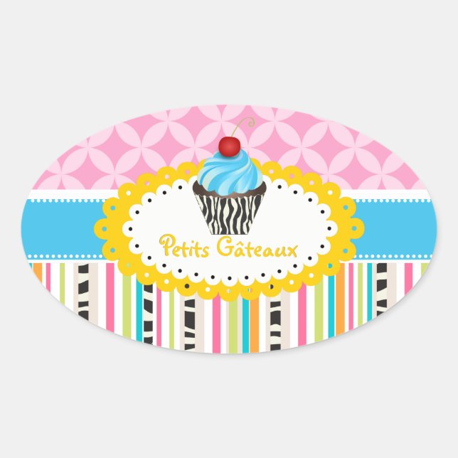 Sticker Ovale PixDezines tourbillons citron cupcake/do-it-yourse (Devant)