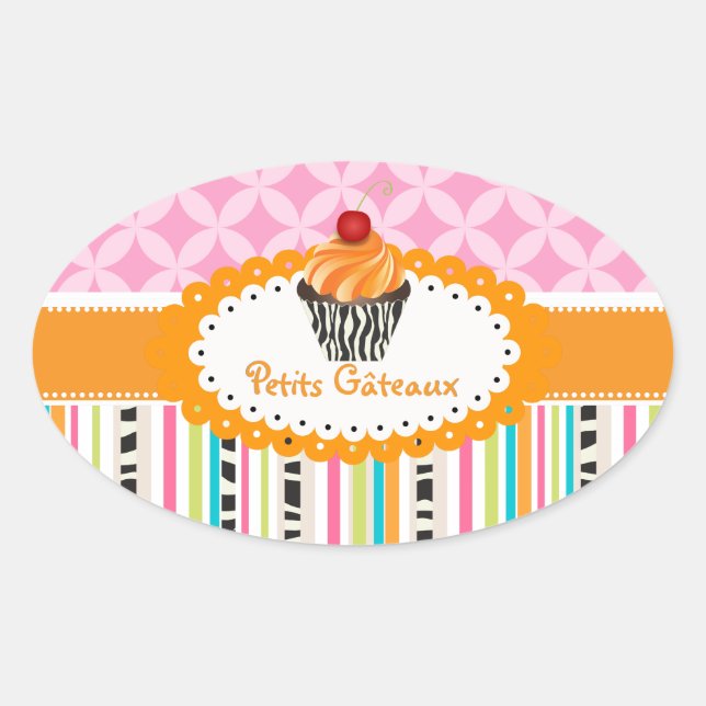 Sticker Ovale PixDezines tourbillons orange cupcake/do-it-yourse (Devant)