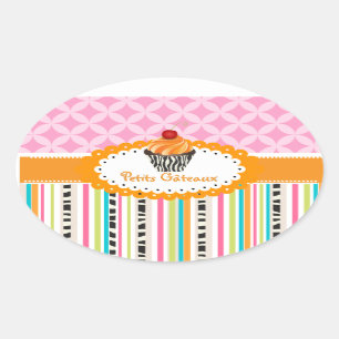 Sticker Ovale PixDezines tourbillons orange cupcake/do-it-yourse