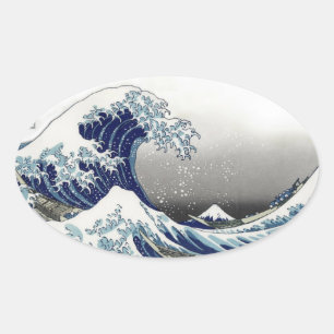 Sticker Ovale PixDezines Vintage, Grande Vague, Hokusai 葛飾北斎の神奈川