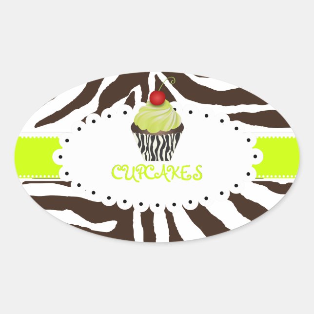 Sticker Ovale PixDezines zebra+cupcake/do-it-yourself couleur (Devant)