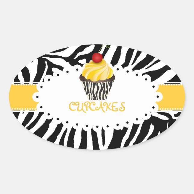 Sticker Ovale PixDezines zebra+cupcake/do-it-yourself couleur (Devant)