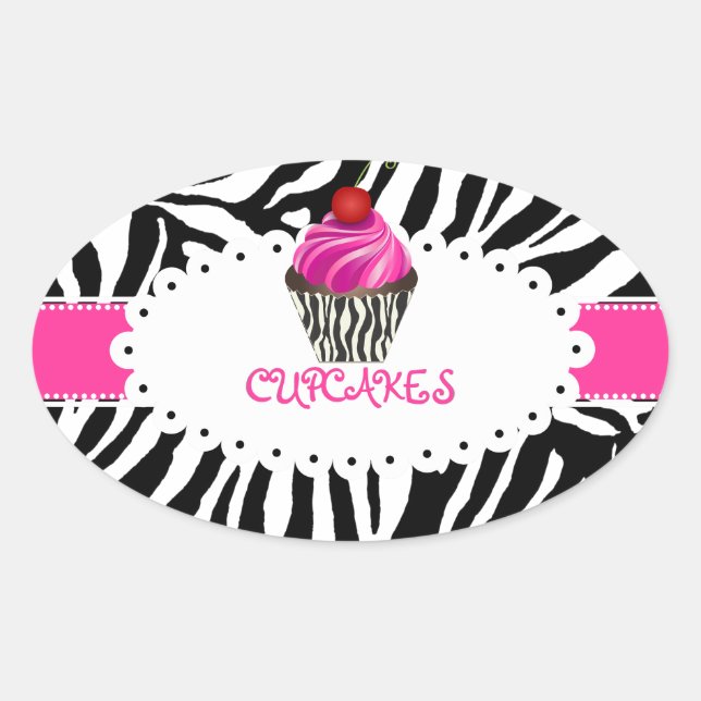 Sticker Ovale PixDezines zebra+cupcake/do-it-yourself couleur (Devant)