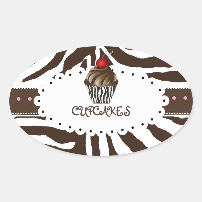 Sticker Ovale PixDezines zebra+cupcake/do-it-yourself couleur (Devant)