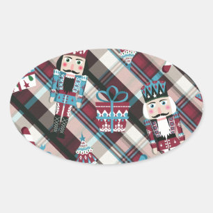 Sticker Ovale Plaid Blue Burgundy