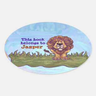 Sticker Ovale Plaque bibliothèque Lion