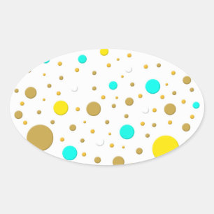 Sticker Ovale Points aléatoires Jaune Turquoise Blanc Or