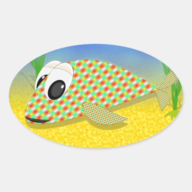 Sticker Ovale Poisson Carton mignon (Devant)