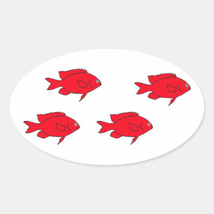 Sticker Ovale Poisson de Corail Rouge