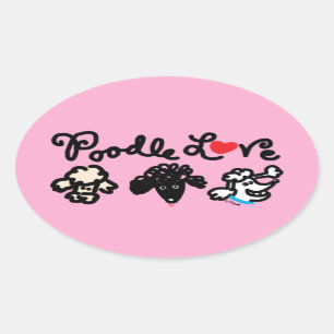 Sticker Ovale Poodle Love