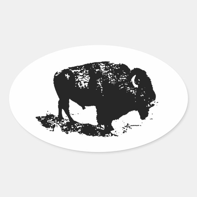 Sticker Ovale Pop Art Black White Buffalo Bison Silhouette (Devant)