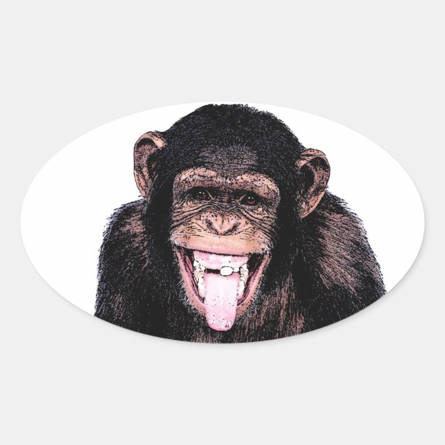 Sticker Ovale Pop Art Chimpanzé Sticking Tongue Out (Devant)