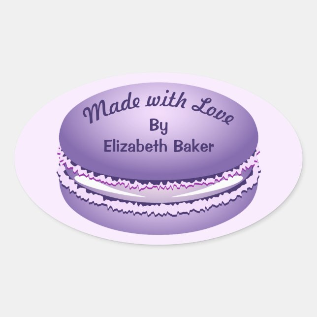 Sticker Ovale Pop Art Purple Macaron Cookie Personnalisé (Devant)