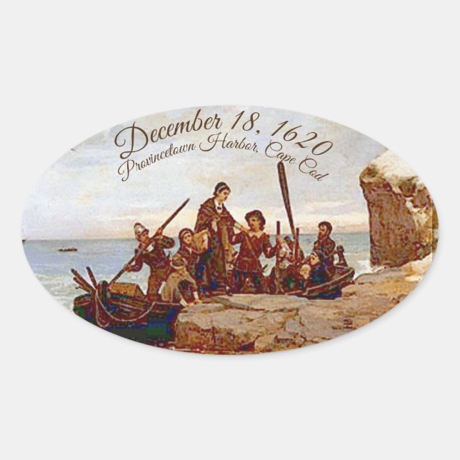 Sticker Ovale "Port de Provincetown débarquement des pèlerins" O (Devant)