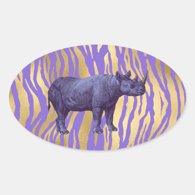 Sticker Ovale Poster de animal de rhinocéros pourpres (Devant)