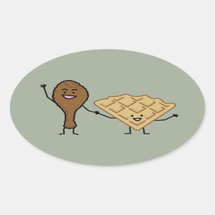 Sticker Ovale Poulet et gaufres américains et cuisine du sud