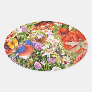Sticker ovale pour oiseaux et papillons