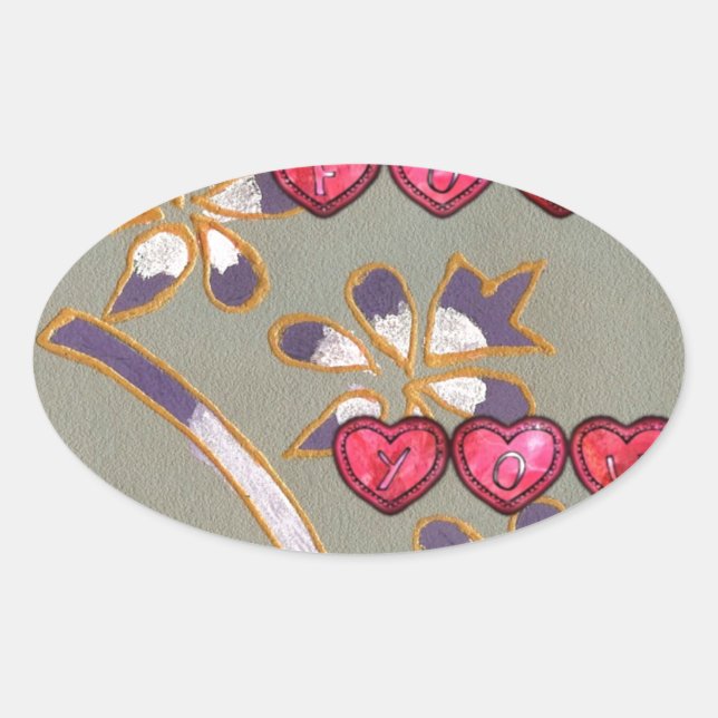 Sticker Ovale Pour Vous De Moi : Beau Coeurs Floraux Design (Devant)