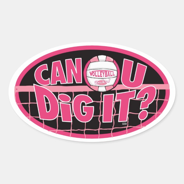 Sticker Ovale Pouvez-Vous Le Creuser ? Rose (Devant)