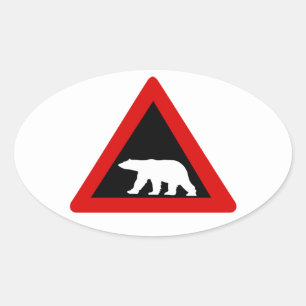 Sticker Ovale Prenez garde des ours blancs, poteau de
