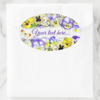 Sticker Ovale Pretty Pastel Pansies Your Text