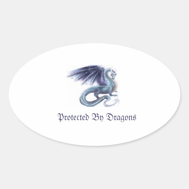Sticker Ovale Protégé par les dragons (Devant)
