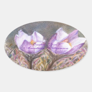STICKER OVALE PURPLE CROCUS AIMER PÂQUES ..
