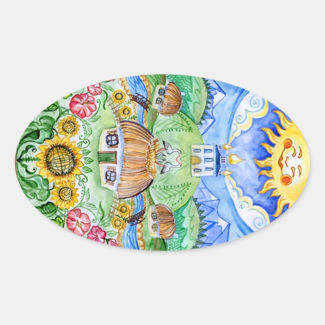 Sticker Ovale Pysanka, oeuf de Pâques ukrainienne (Devant)