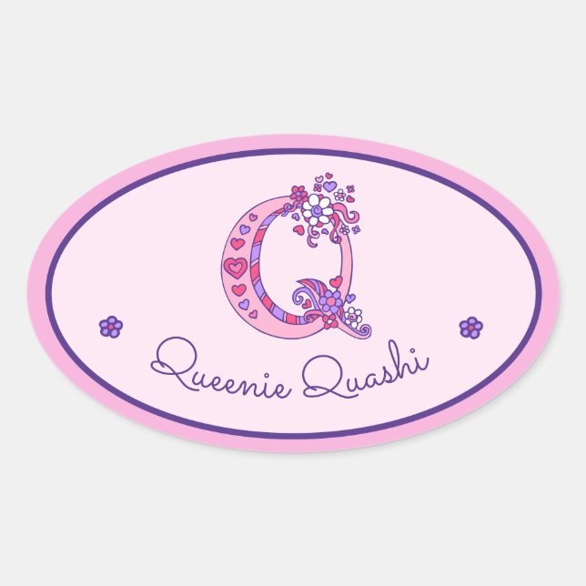 Sticker Ovale Q lettre monogramme nom personnalisé id autocollan (Devant)