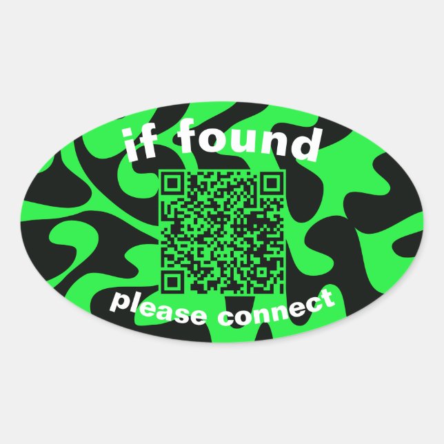 Sticker Ovale QR Code lime green cute lost found (Devant)