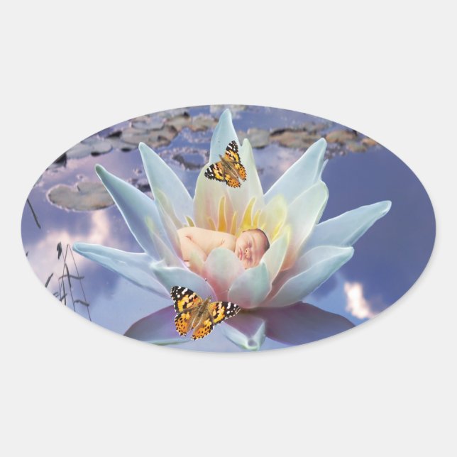 Sticker Ovale Quand un petit bébé va dormir (Devant)