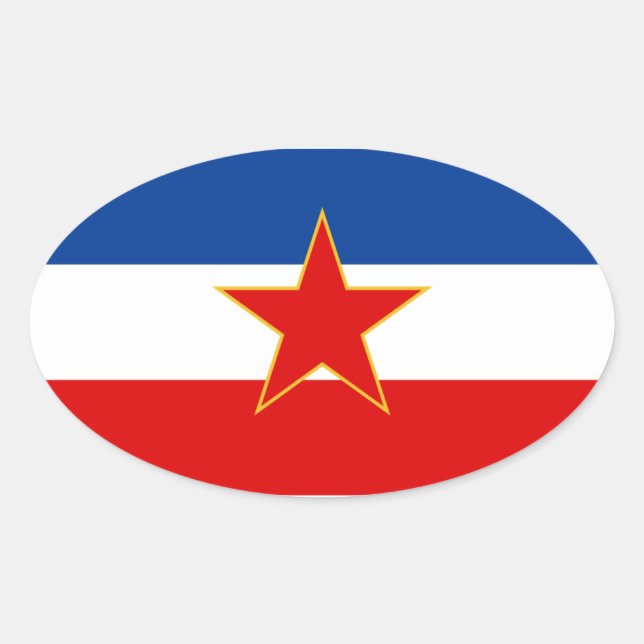 Sticker Ovale QUATRE Drapeau de Yougoslavie (1945-1992) (Devant)