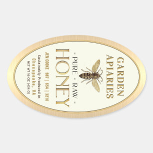 Sticker Ovale Queen Bee 16 oz Queenline Jar Raw Honey Gold