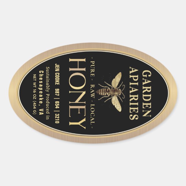 Sticker Ovale Queenline 16 et 32oz Black Honey Jar Queen Bee (Devant)