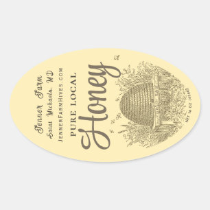 Sticker Ovale Queenline Jar Skep Vintage avec des petites abeill