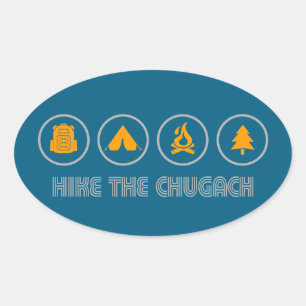 Sticker Ovale Randonnée dans les montagnes Chugach en Alaska